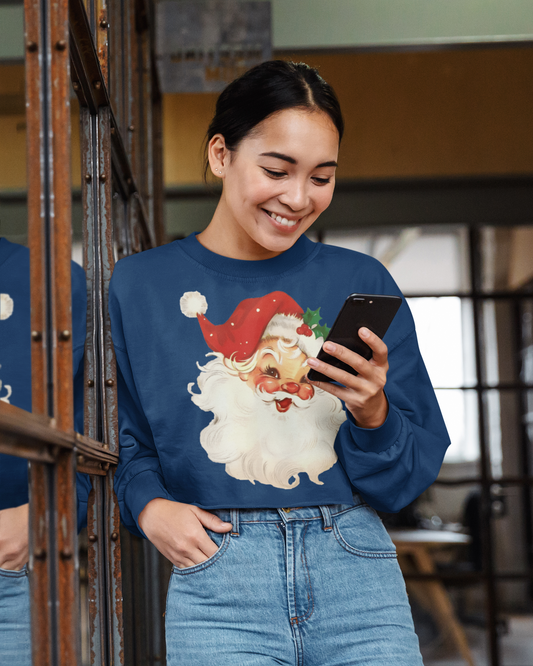 Retro Santa Claus Cropped Fleece Crew