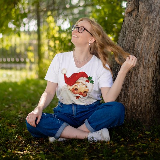 Retro Santa V Neck Tee